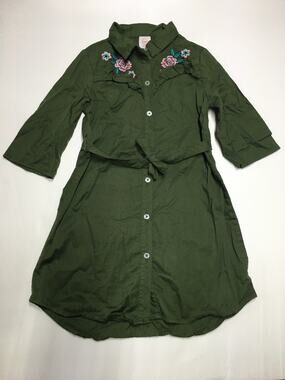 Wonder Nation Green Dress Belted Button Down Midi 3/4 Sleeves Girls M 7/8